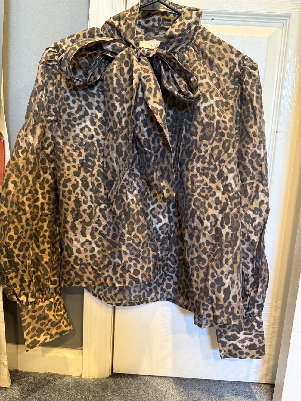 LOFT Leopard Print Bow-Neck Blouse - Brown/Black